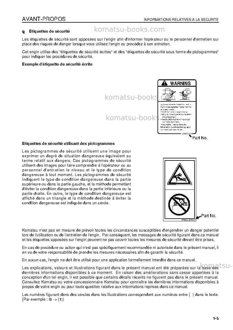 Komatsu d155ax-5jpn Manuel d'utilisation couverture Page 7 Komatsu d155ax-5jpn Manuel d'utilisation couverture Page 7