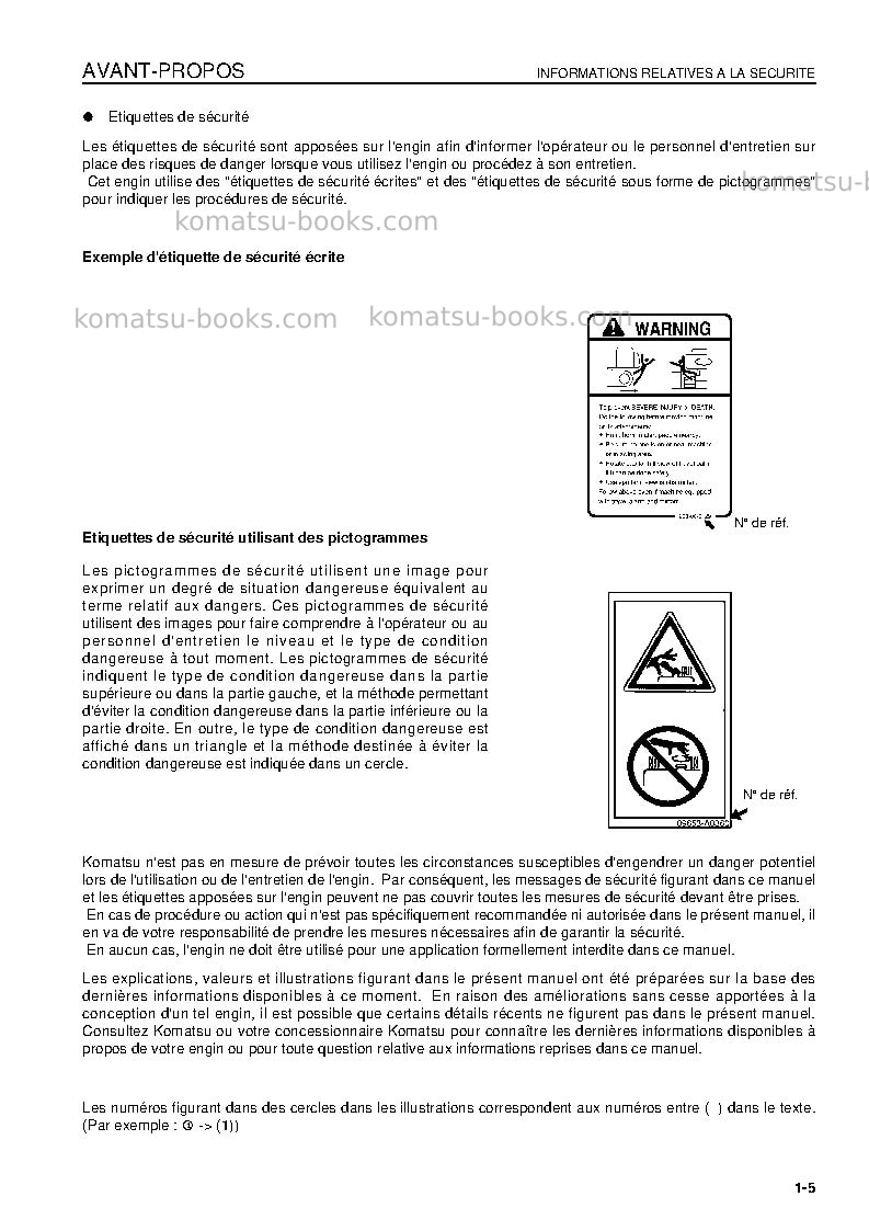 Komatsu d155ax-5jpn Manuel d'utilisation couverture Page 7 Komatsu d155ax-5jpn Manuel d'utilisation couverture Page 7