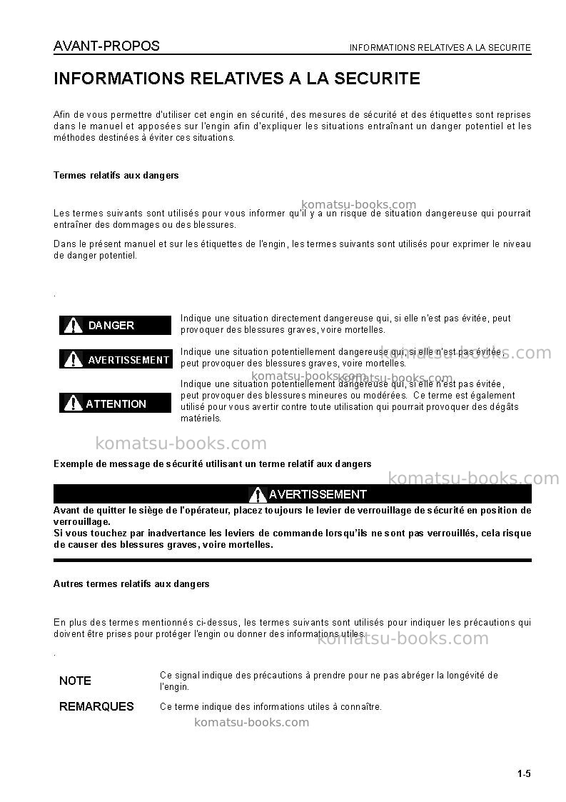 Komatsu wd600-3jpn Manuel d'utilisation couverture Page 7