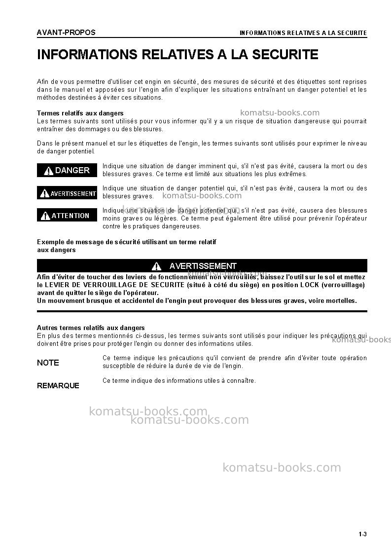 Komatsu d61px-12bra Manuel d'utilisation couverture Page 7