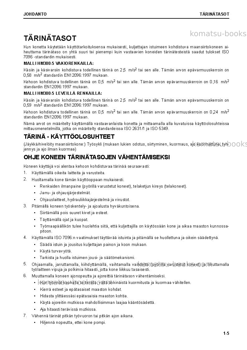 Komatsu hm300-5jpn Operation manual cover Page 7 Komatsu hm300-5jpn Operation manual cover Page 7