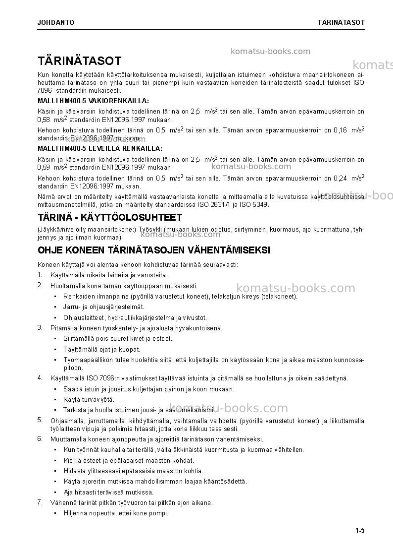 Komatsu hm400-5jpn Operation manual cover Page 7