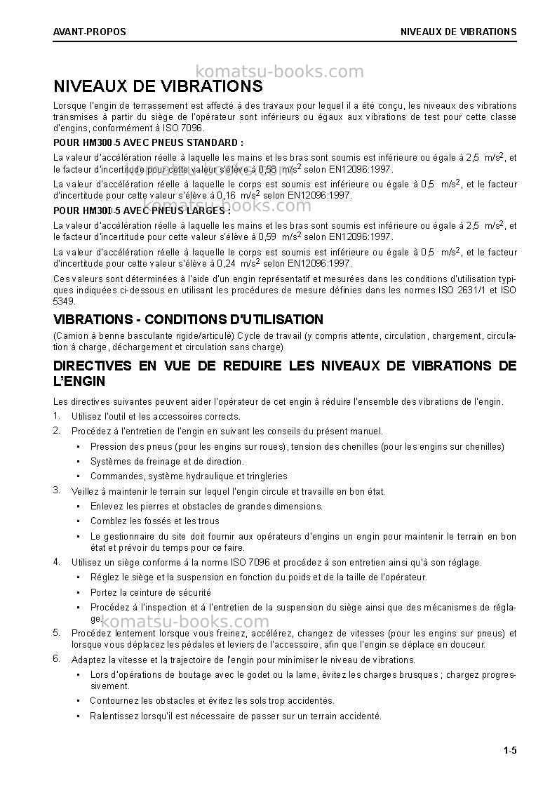 Komatsu hm300-5jpn Manuel d'utilisation couverture Page 7