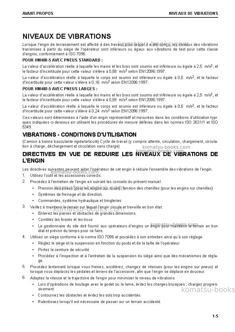 Komatsu hm400-5jpn Manuel d'utilisation couverture Page 7