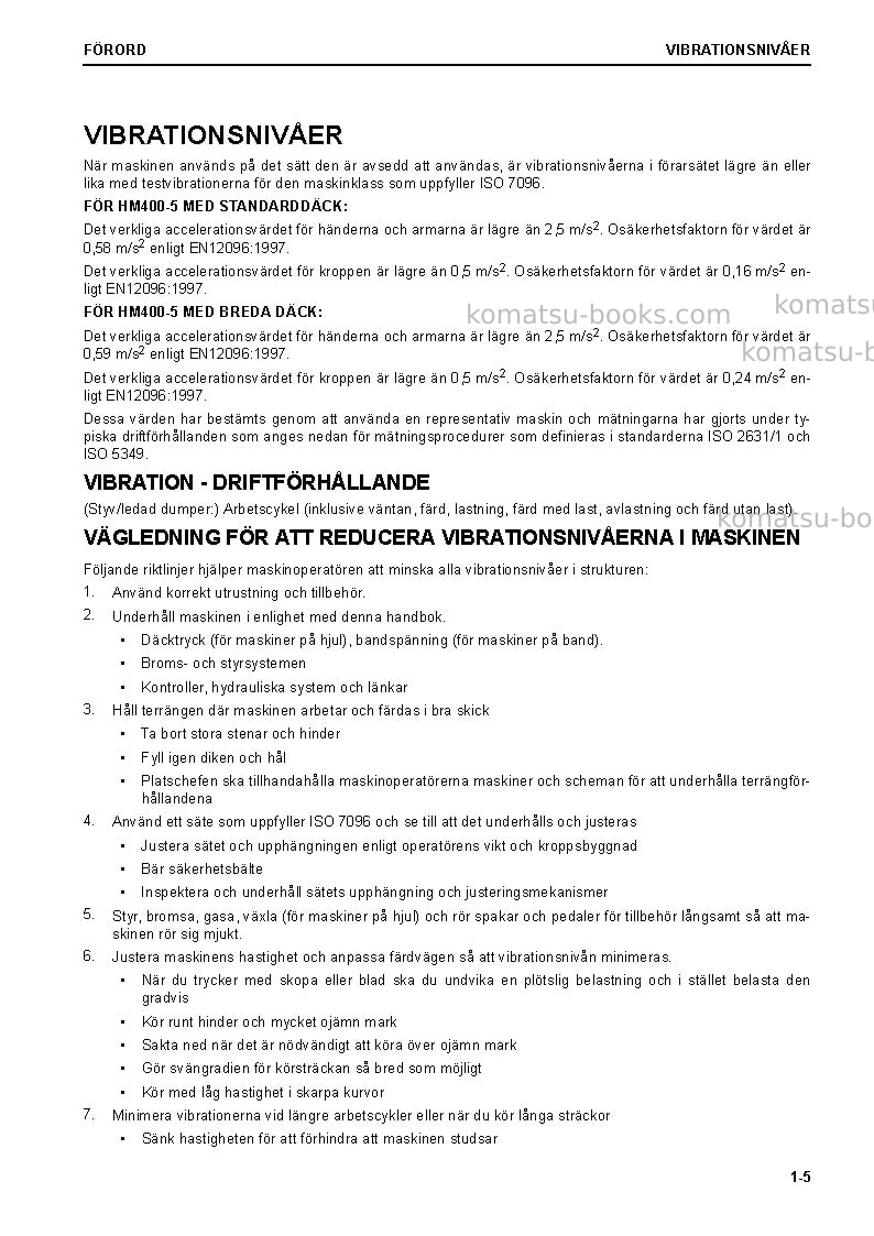 Komatsu hm400-5jpn Operation manual cover Page 7 Komatsu hm400-5jpn Operation manual cover Page 7