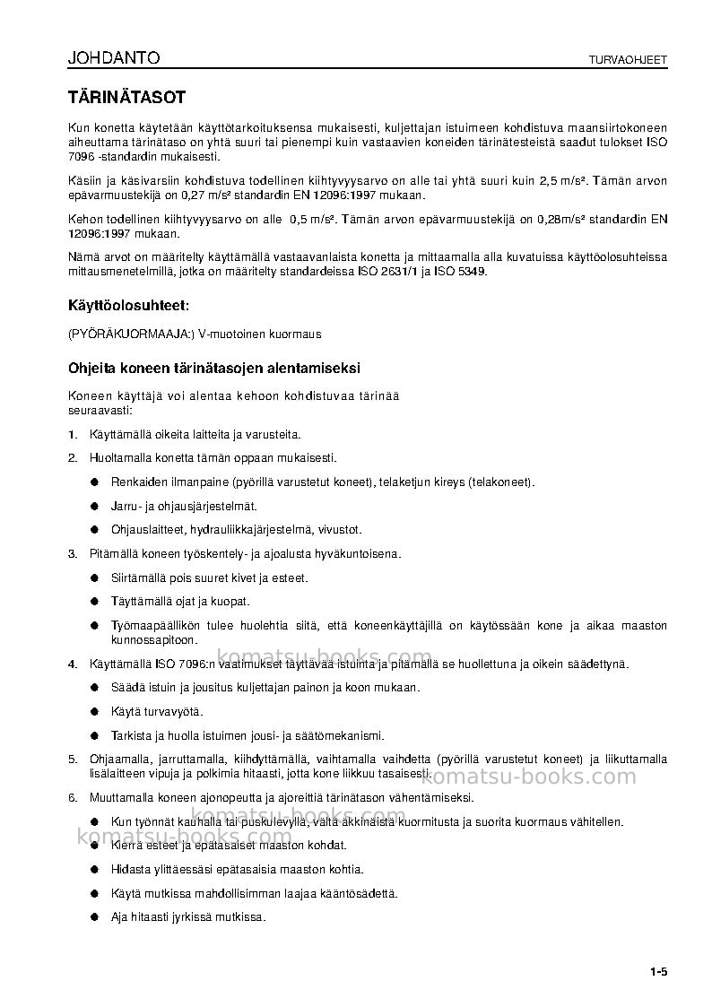 Komatsu wa600-6jpn Operation manual cover Page 7