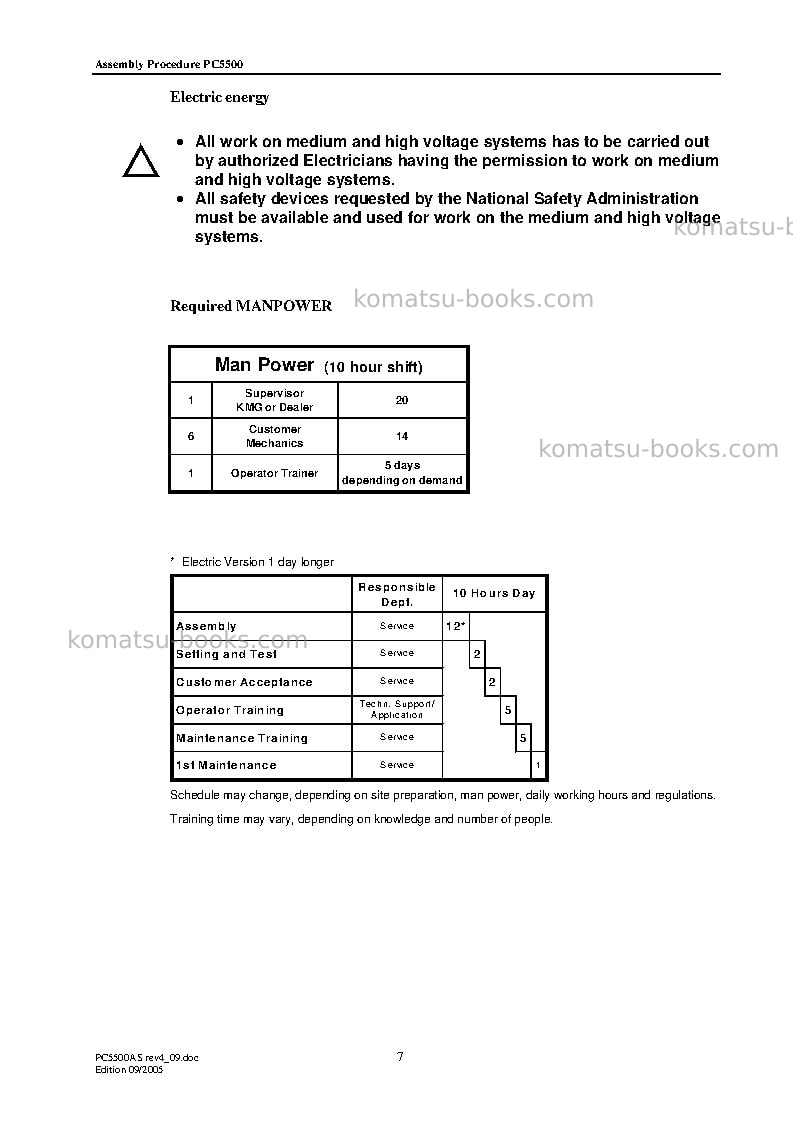 Komatsu pc5500-6deu Field assembly manual cover Page 7