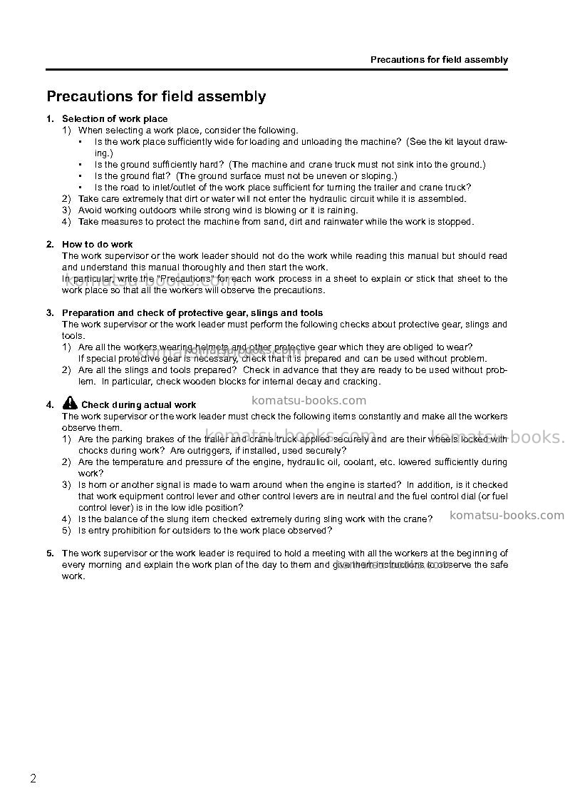 Komatsu pc750lc-7jpn Field assembly manual cover Page 7 Komatsu pc750lc-7jpn Field assembly manual cover Page 7