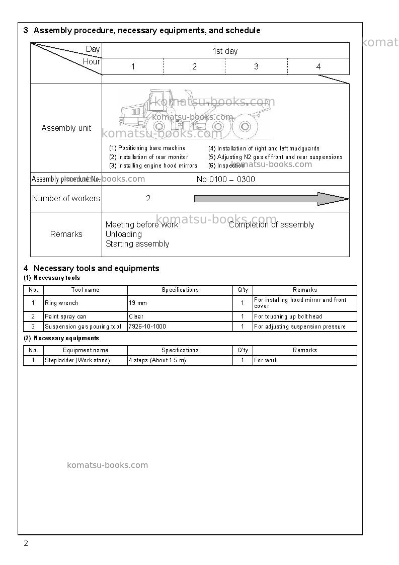 Komatsu hm300-2jpn Field assembly manual cover Page 7