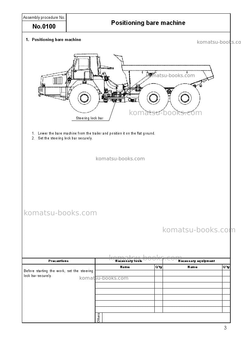 Komatsu hm400-2usa Field assembly manual cover Page 7 Komatsu hm400-2usa Field assembly manual cover Page 7