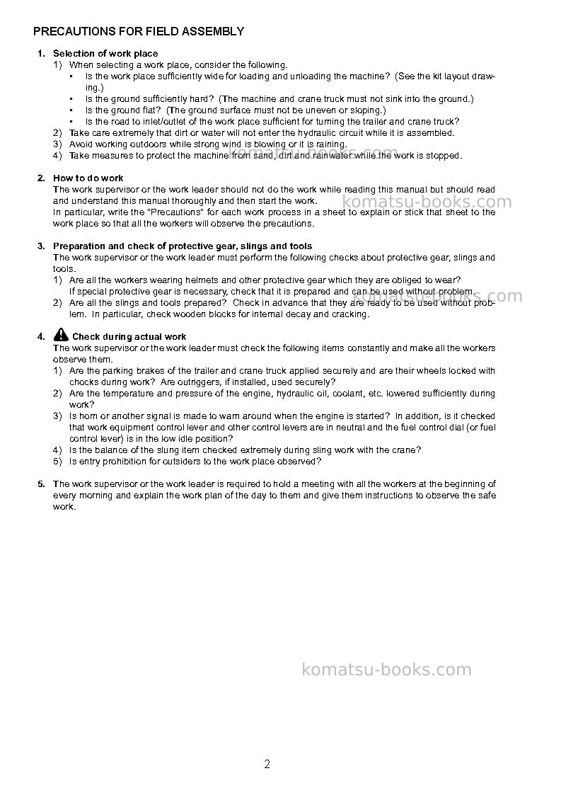 Komatsu pc850se-8jpn Field assembly manual cover Page 7 Komatsu pc850se-8jpn Field assembly manual cover Page 7