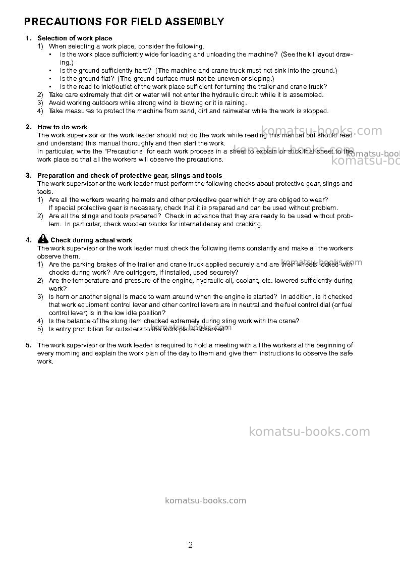 Komatsu pc600-8jpn-r Field assembly manual cover Page 7 Komatsu pc600-8jpn-r Field assembly manual cover Page 7