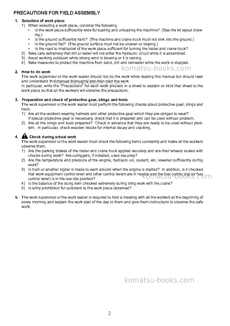 Komatsu pc800-8jpn-r Field assembly manual cover Page 7 Komatsu pc800-8jpn-r Field assembly manual cover Page 7