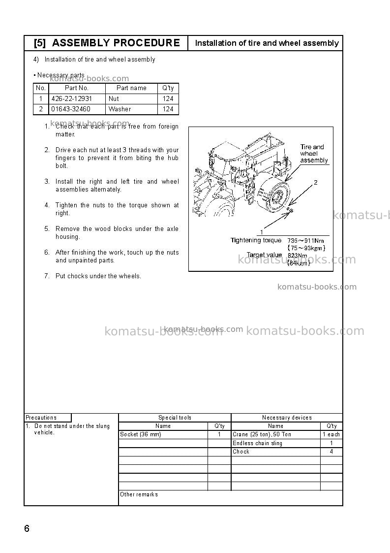 Komatsu wa600-3jpn Field assembly manual cover Page 7 Komatsu wa600-3jpn Field assembly manual cover Page 7