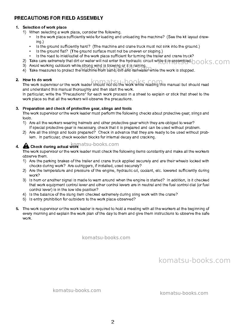 Komatsu pc800lc-8jpn-e0 Field assembly manual cover Page 7 Komatsu pc800lc-8jpn-e0 Field assembly manual cover Page 7
