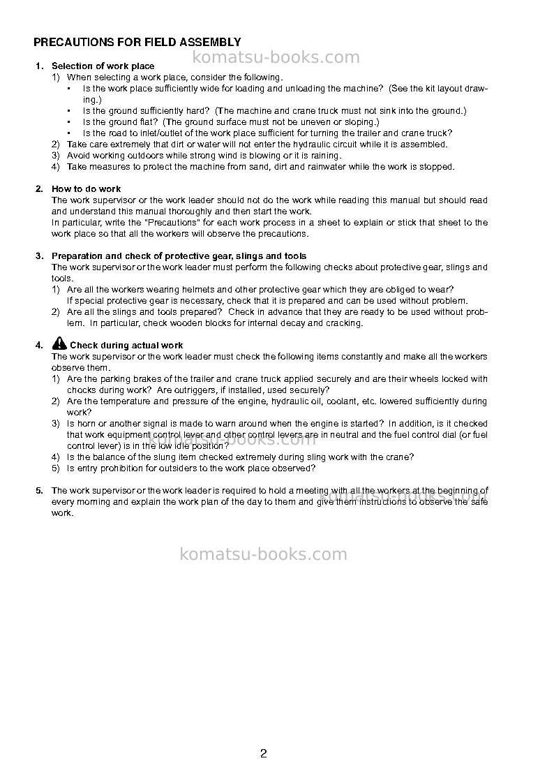 Komatsu pc850se-8jpn-r1 Field assembly manual cover Page 7 Komatsu pc850se-8jpn-r1 Field assembly manual cover Page 7