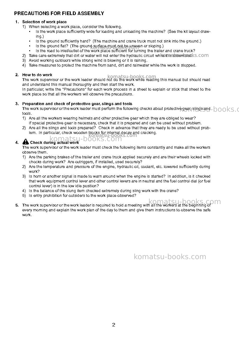 Komatsu d155ax-7jpn Field assembly manual cover Page 7 Komatsu d155ax-7jpn Field assembly manual cover Page 7