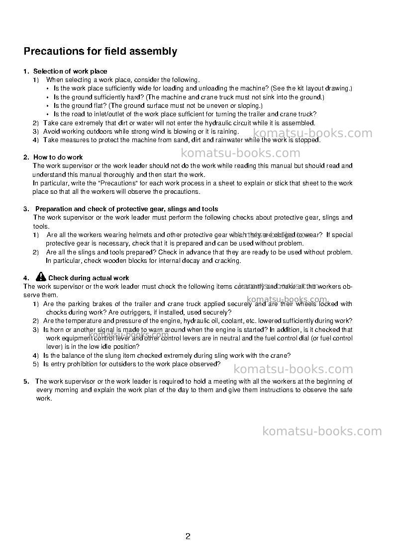 Komatsu pc490lc-10jpn Field assembly manual cover Page 7