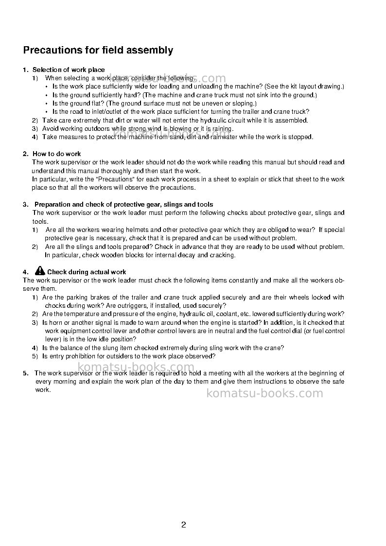 Komatsu pc360lc-10jpn Field assembly manual cover Page 7 Komatsu pc360lc-10jpn Field assembly manual cover Page 7