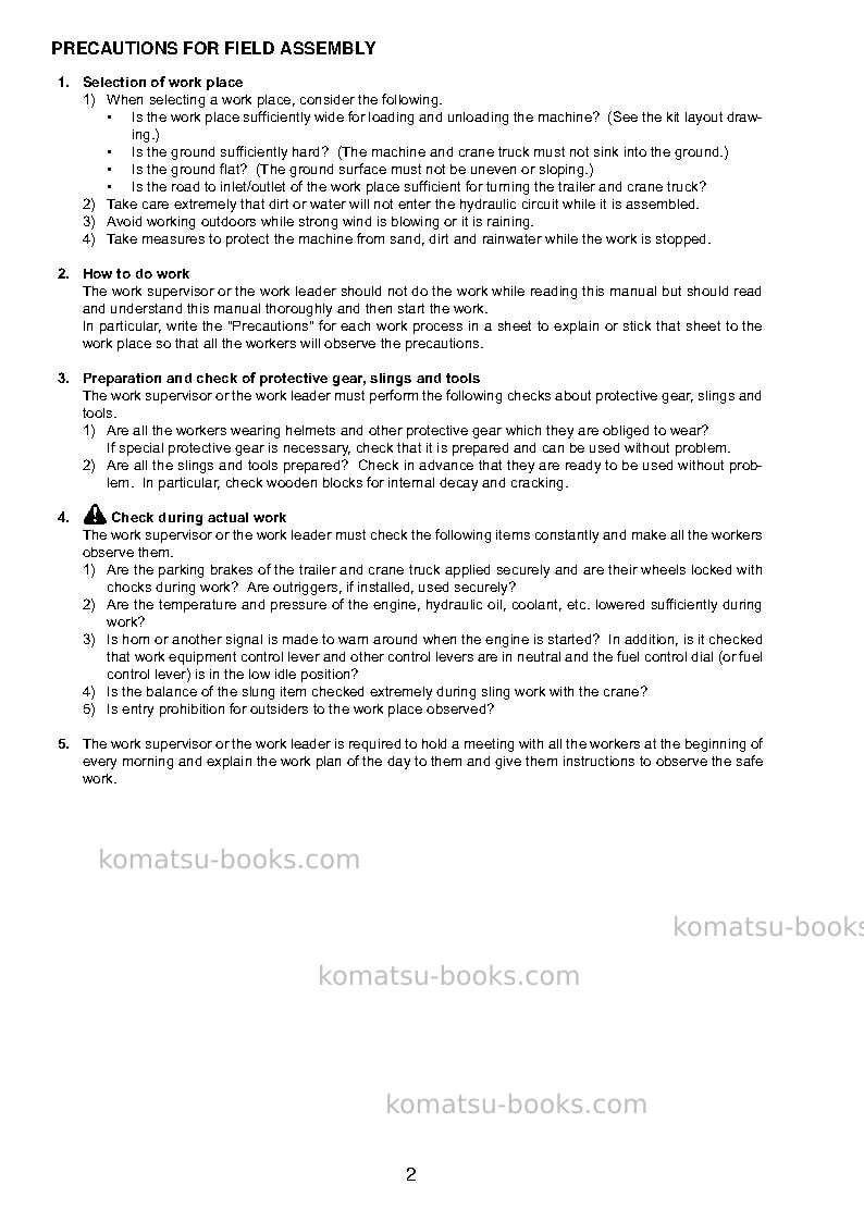 Komatsu pc1250sp-8jpn-r, for kal Field assembly manual cover Page 7 Komatsu pc1250sp-8jpn-r, for kal Field assembly manual cover Page 7