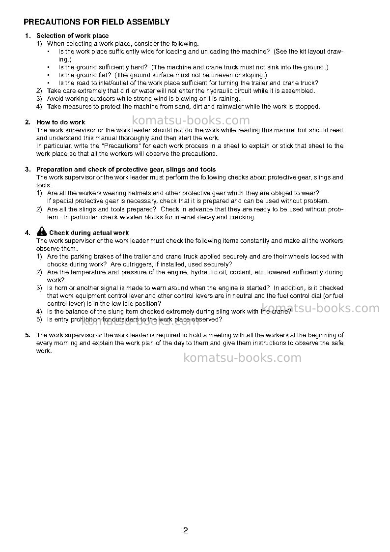 Komatsu d155ax-8jpn Field assembly manual cover Page 7 Komatsu d155ax-8jpn Field assembly manual cover Page 7