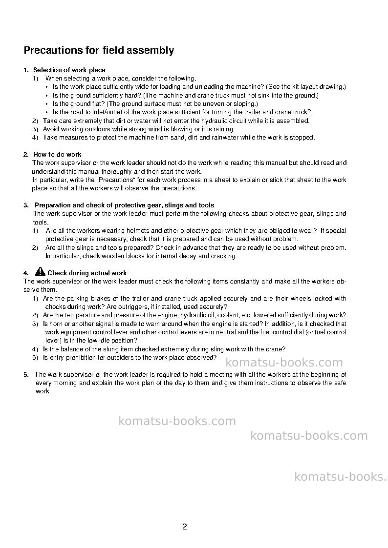 Komatsu pc360lc-11jpn Field assembly manual cover Page 7 Komatsu pc360lc-11jpn Field assembly manual cover Page 7