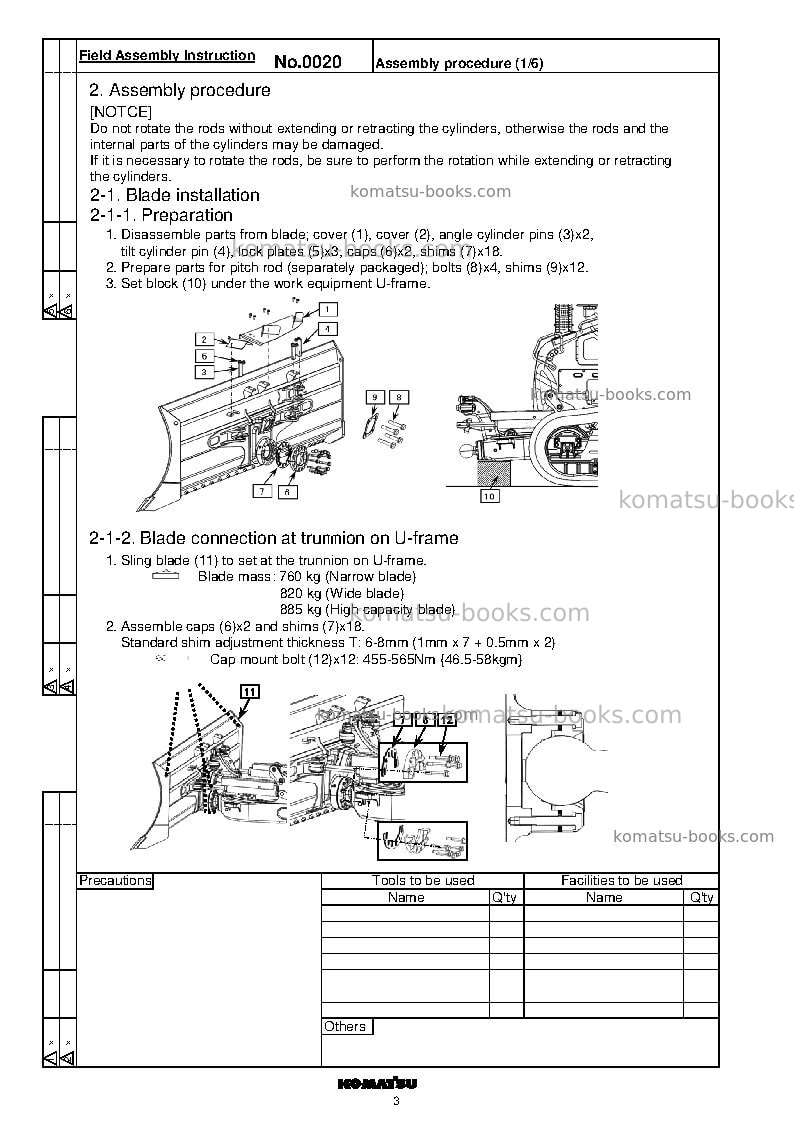 Komatsu d51ex-24jpn Field assembly manual cover Page 7 Komatsu d51ex-24jpn Field assembly manual cover Page 7