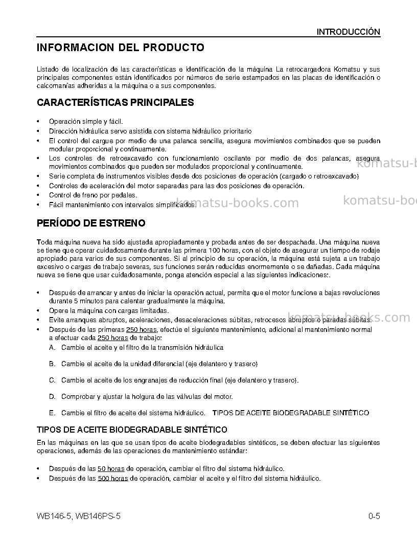 Komatsu wb146ps-5usa Manual de operación cover Page 7 Komatsu wb146ps-5usa Manual de operación cover Page 7