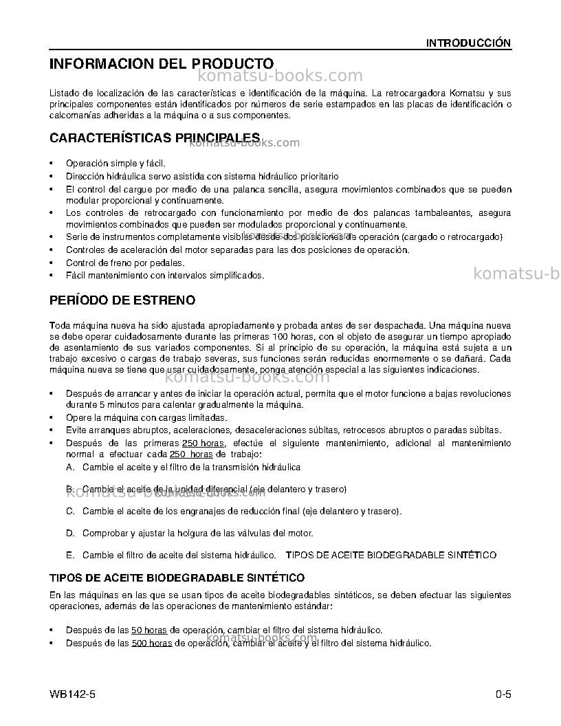 Komatsu wb142-5usa Manual de operación cover Page 7 Komatsu wb142-5usa Manual de operación cover Page 7