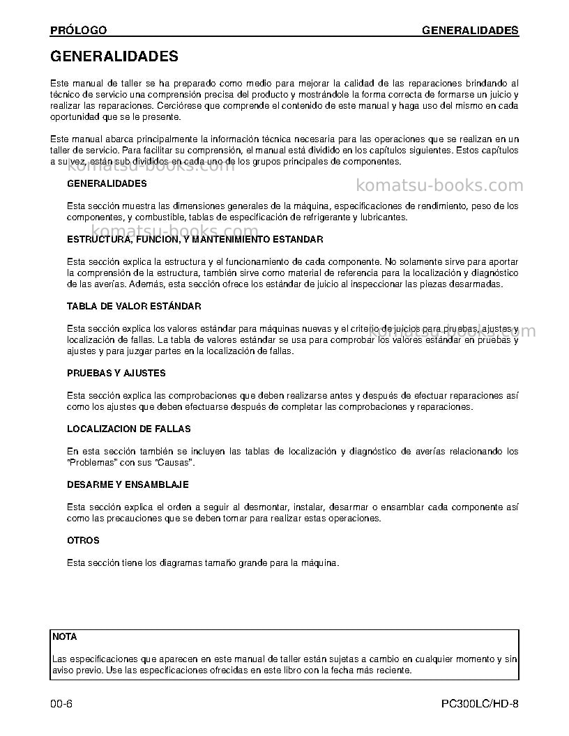 Komatsu pc300hd-8usa Reparación y mantenimiento cover Page 7