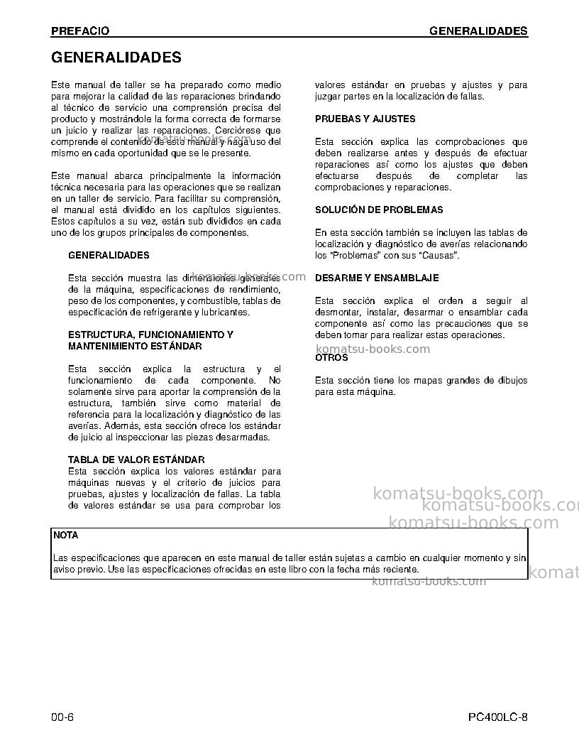Komatsu pc400lc-8usa Reparación y mantenimiento cover Page 7