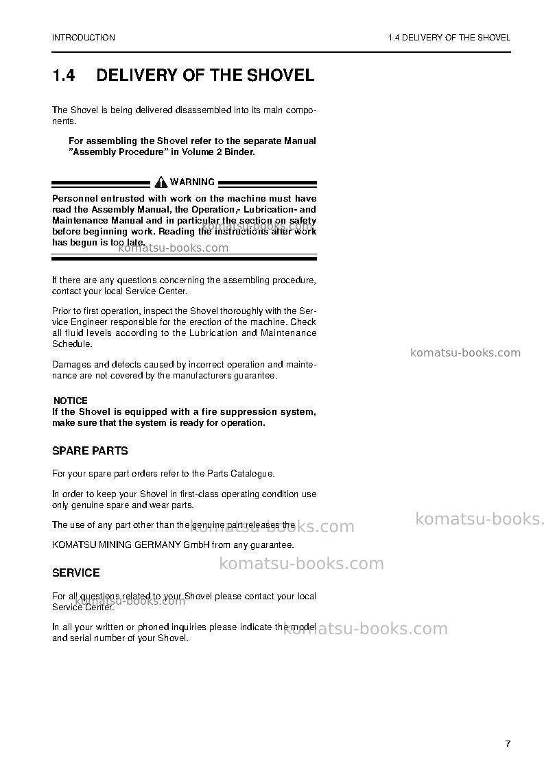 Komatsu pc3000-6deu Operation manual cover Page 7 Komatsu pc3000-6deu Operation manual cover Page 7