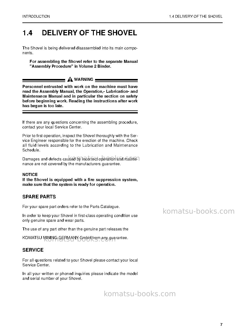 Komatsu pc3000-6deu Operation manual cover Page 7 Komatsu pc3000-6deu Operation manual cover Page 7
