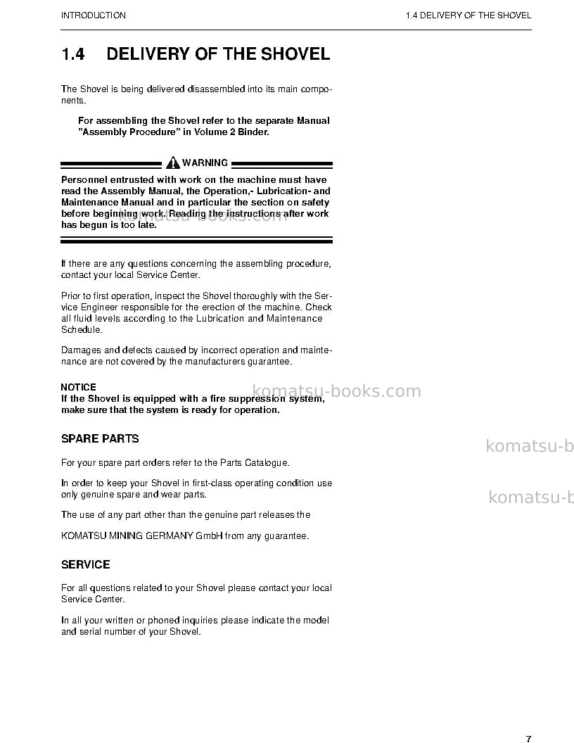 Komatsu pc3000-6deu Operation manual cover Page 7 Komatsu pc3000-6deu Operation manual cover Page 7