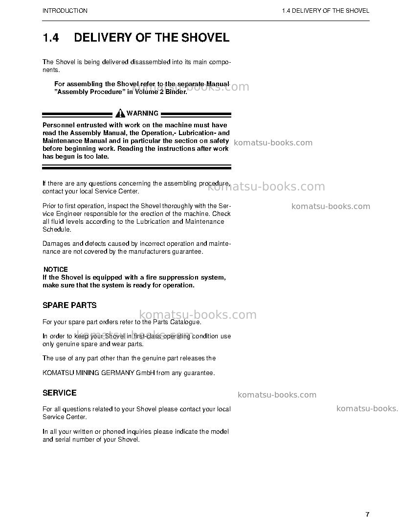 Komatsu pc3000-6deu Operation manual cover Page 7 Komatsu pc3000-6deu Operation manual cover Page 7