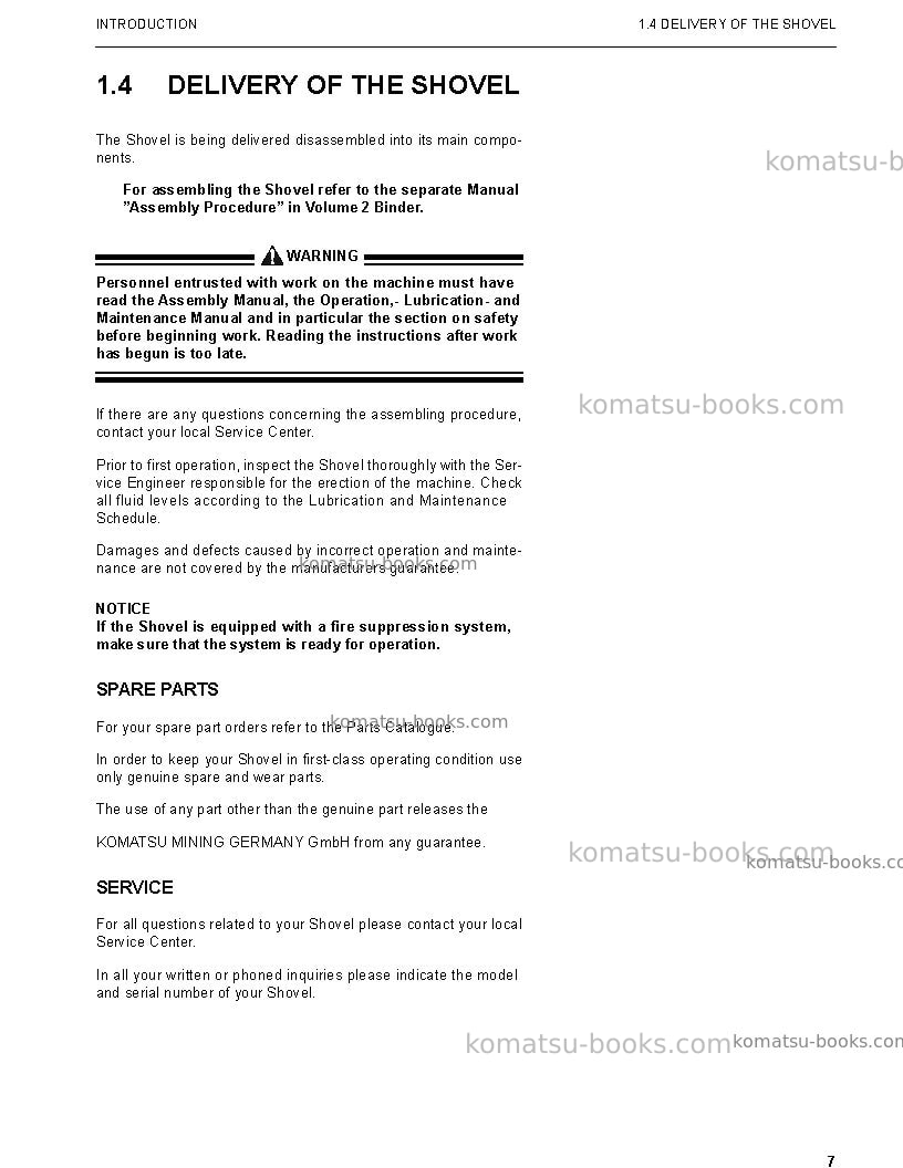 Komatsu pc3000-1deu-electric motor Operation manual cover Page 7 Komatsu pc3000-1deu-electric motor Operation manual cover Page 7