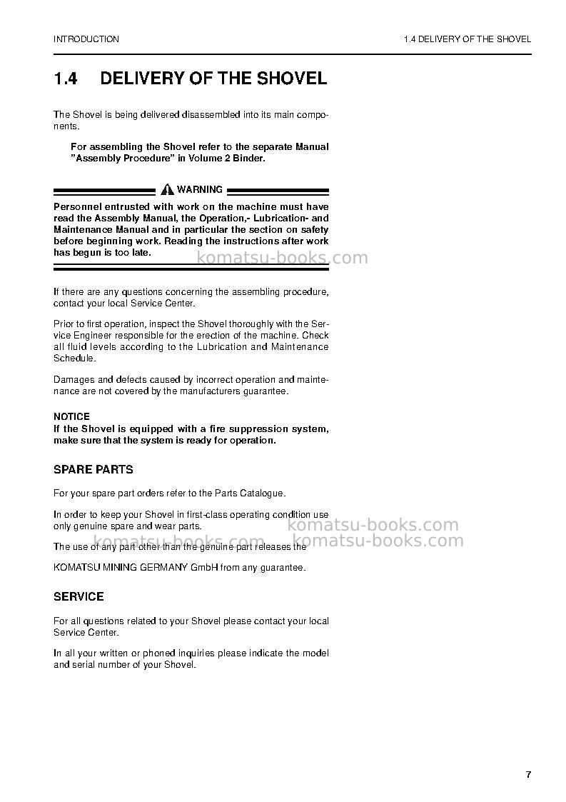 Komatsu pc3000-6deu Operation manual cover Page 7 Komatsu pc3000-6deu Operation manual cover Page 7