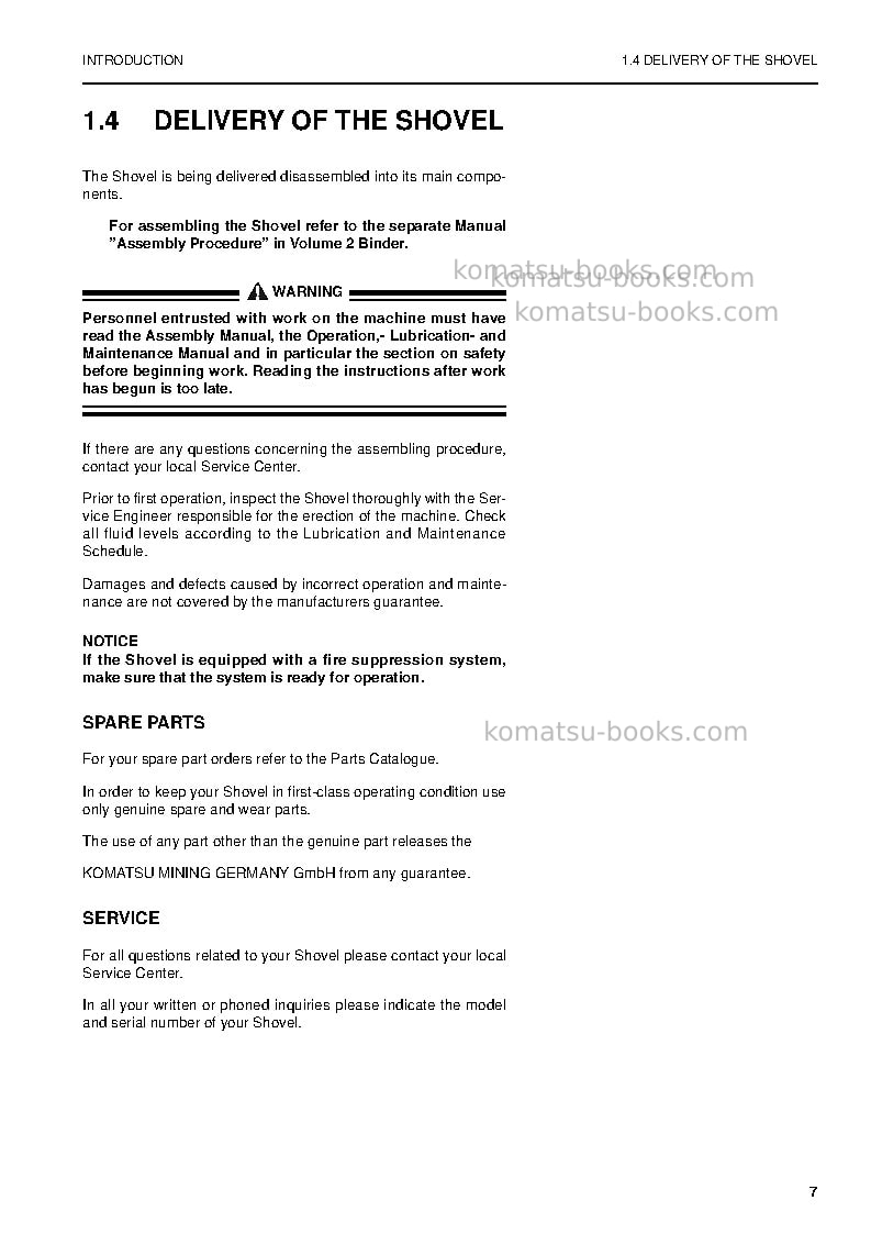 Komatsu pc3000-6deu Operation manual cover Page 7 Komatsu pc3000-6deu Operation manual cover Page 7