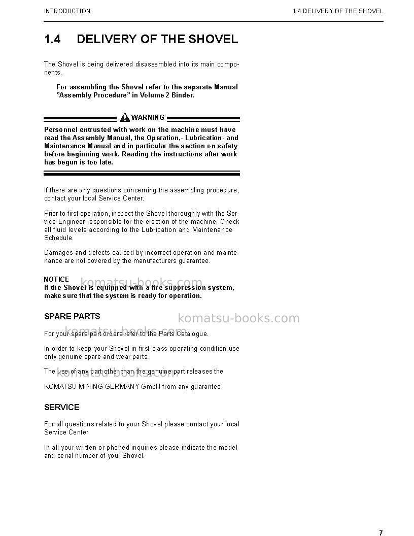 Komatsu pc3000-6deu-electric motor Operation manual cover Page 7 Komatsu pc3000-6deu-electric motor Operation manual cover Page 7