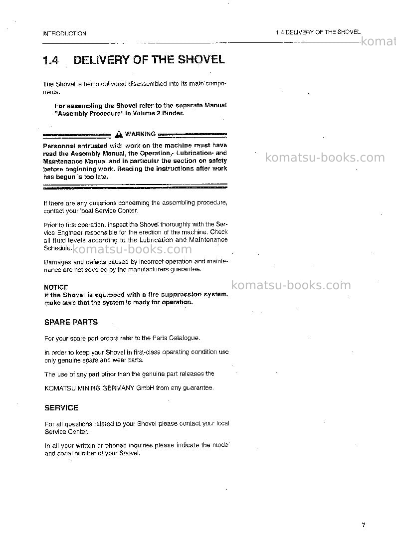 Komatsu pc3000-6deu Operation manual cover Page 7 Komatsu pc3000-6deu Operation manual cover Page 7