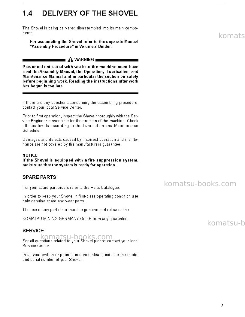 Komatsu pc3000-6deu Operation manual cover Page 7 Komatsu pc3000-6deu Operation manual cover Page 7