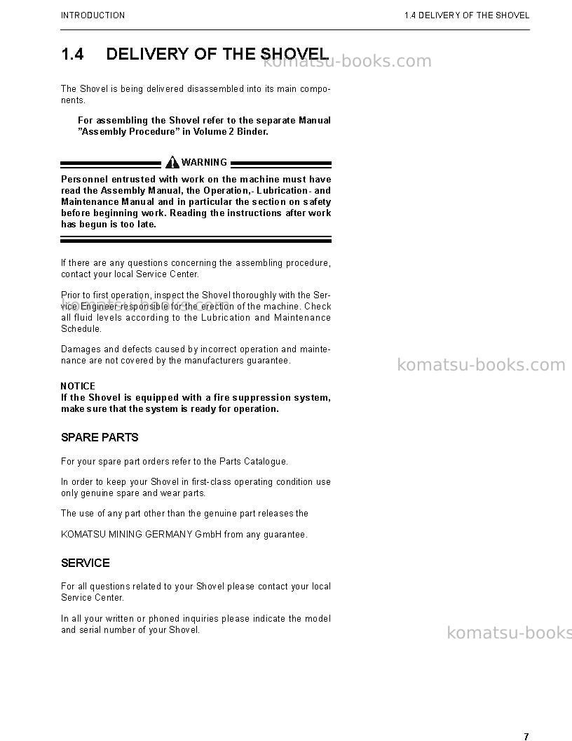 Komatsu pc3000-6deu Operation manual cover Page 7 Komatsu pc3000-6deu Operation manual cover Page 7