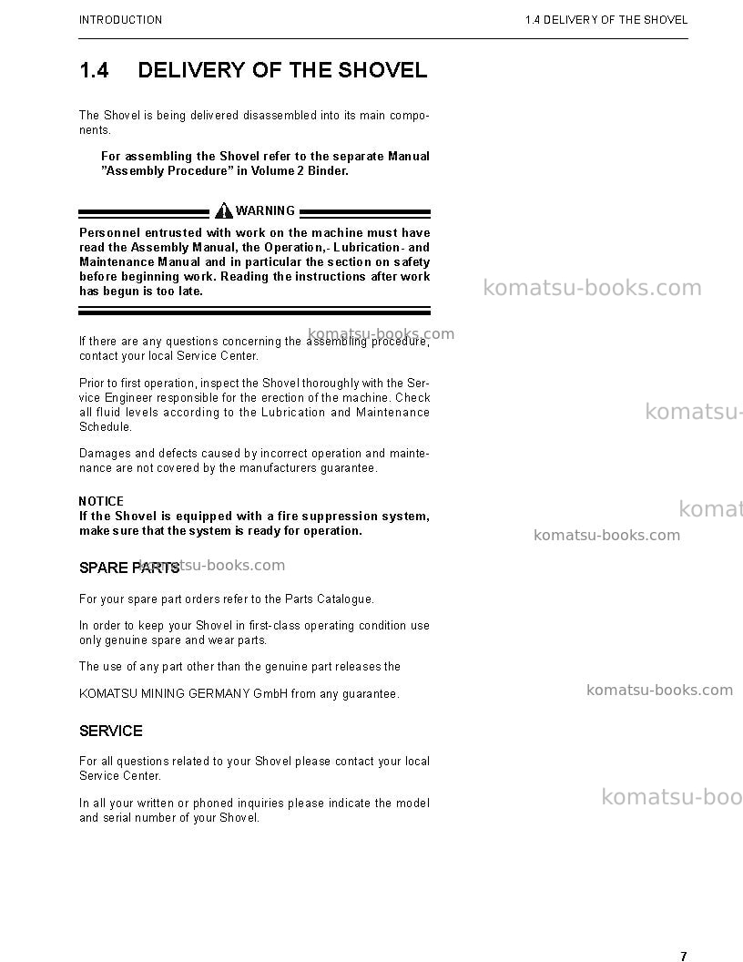 Komatsu pc3000-6deu Operation manual cover Page 7 Komatsu pc3000-6deu Operation manual cover Page 7