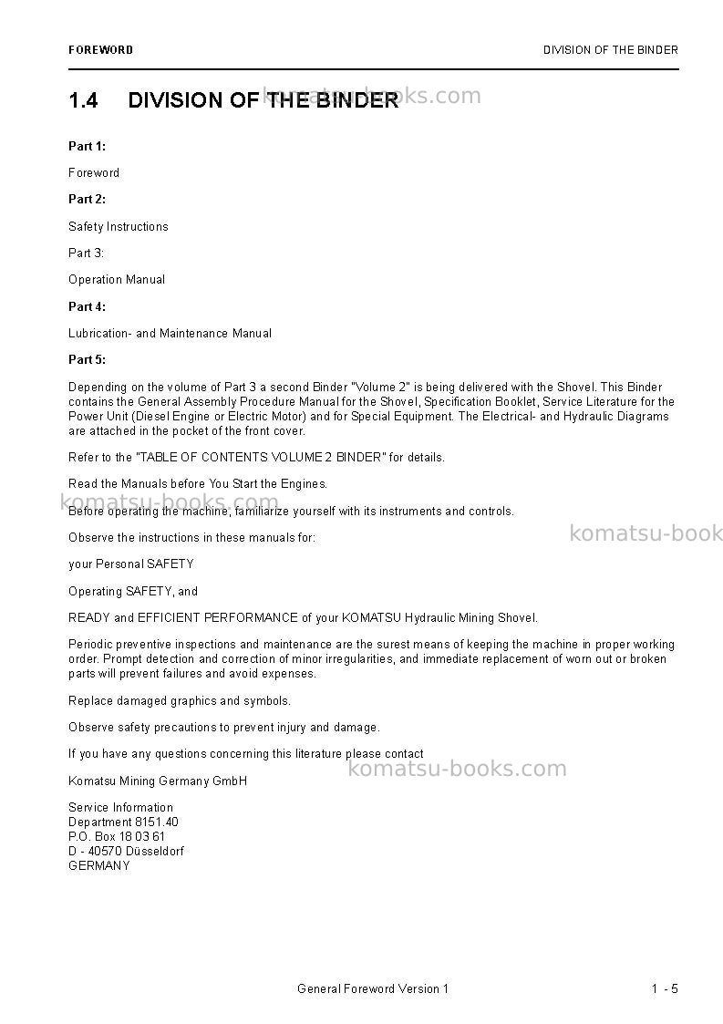 Komatsu pc3000-6deu Operation manual cover Page 7 Komatsu pc3000-6deu Operation manual cover Page 7