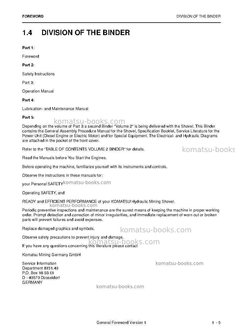 Komatsu pc3000-6deu Operation manual cover Page 7 Komatsu pc3000-6deu Operation manual cover Page 7
