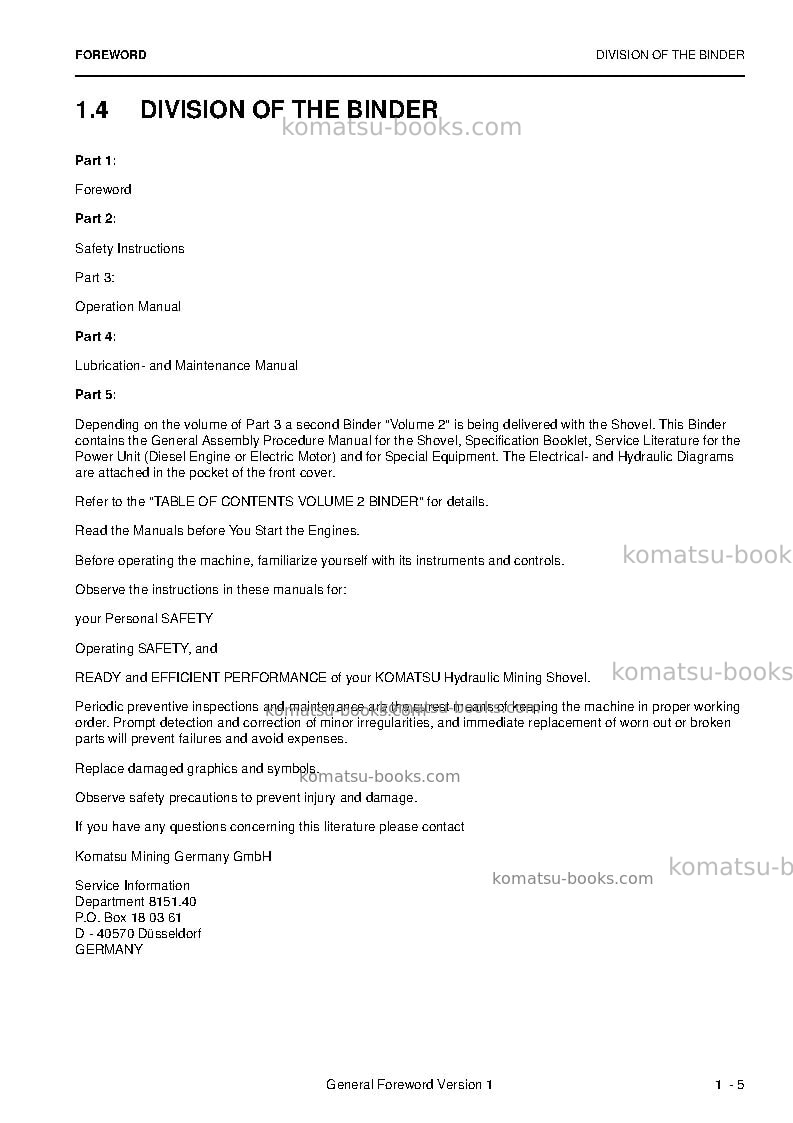 Komatsu pc3000-6deu Operation manual cover Page 7 Komatsu pc3000-6deu Operation manual cover Page 7