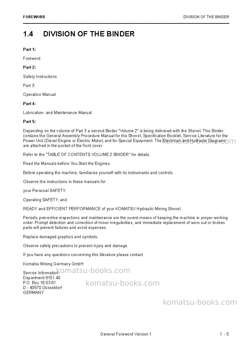 Komatsu pc3000e-6deu Operation manual cover Page 7 Komatsu pc3000e-6deu Operation manual cover Page 7