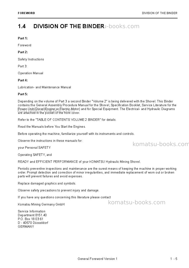 Komatsu pc3000e-6deu Operation manual cover Page 7 Komatsu pc3000e-6deu Operation manual cover Page 7