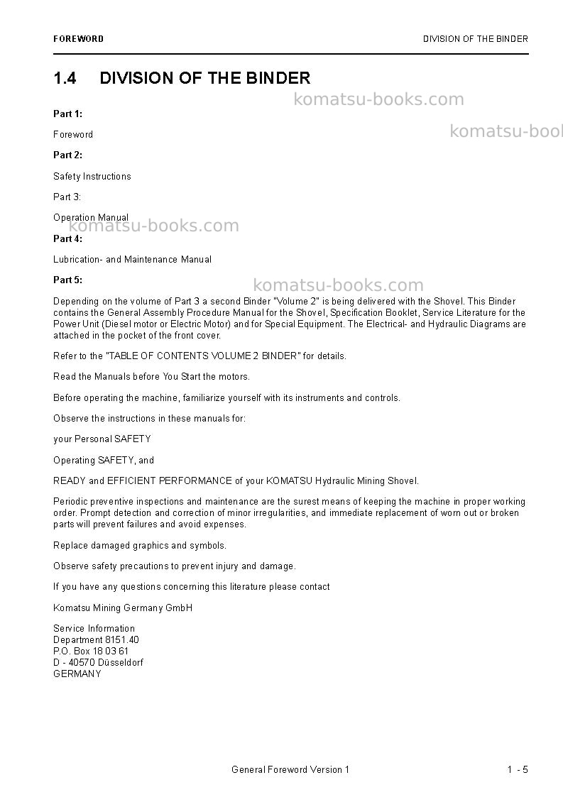 Komatsu pc3000-6deu Operation manual cover Page 7 Komatsu pc3000-6deu Operation manual cover Page 7
