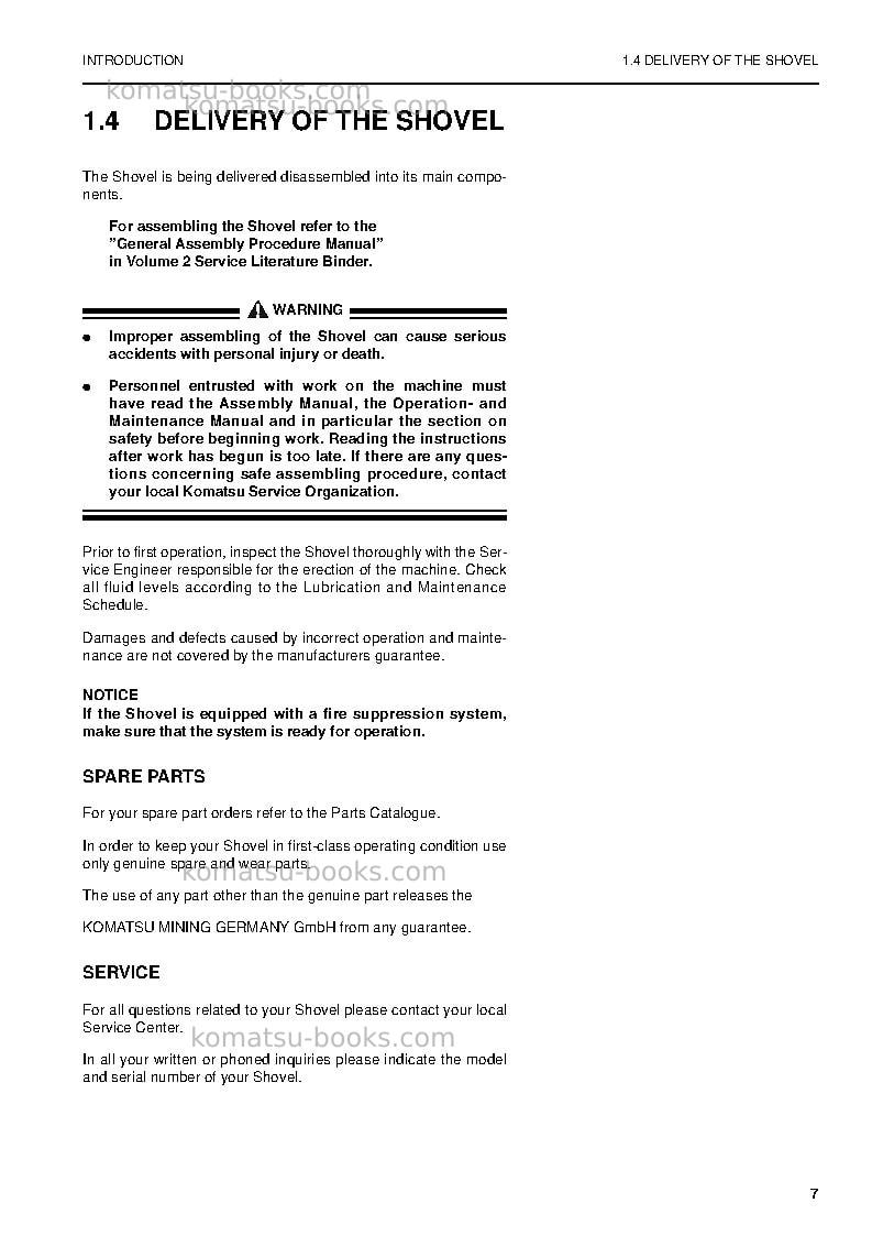 Komatsu pc4000-6deu Operation manual cover Page 7 Komatsu pc4000-6deu Operation manual cover Page 7